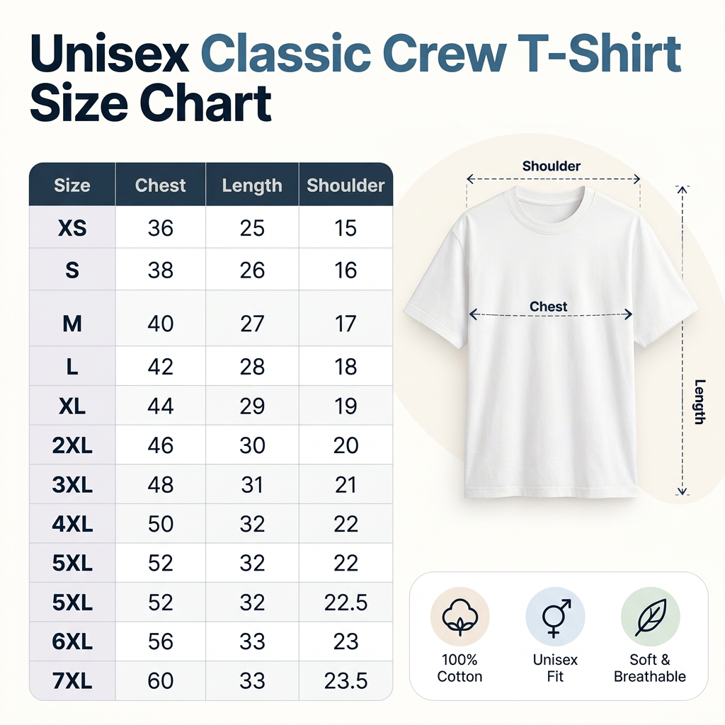 Square classic crew T-shirt size chart