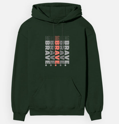 Green hoodie with 'Be Brave' text design on a white background