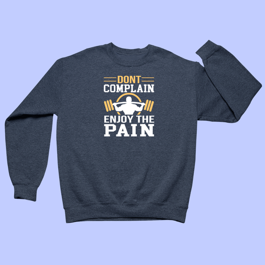 navy blue sweatshirt with motivational text and graphic on a light blue background