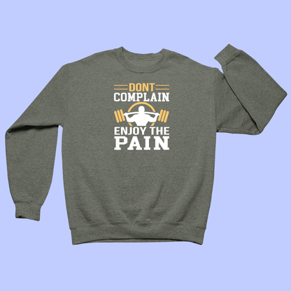 Green sweatshirt with motivational text and graphic on a light blue background
