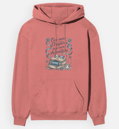Coral hoodie with a graphic design on a white background