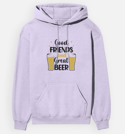 Light purple hoodie with text and beer graphic on a white background