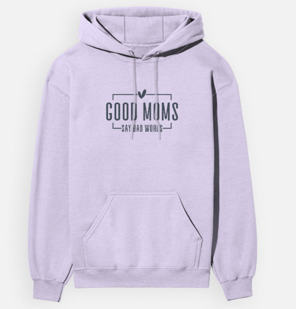 Light purple hoodie with text on a white background