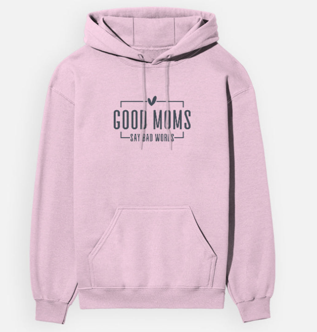 Pink hoodie with text on a white background