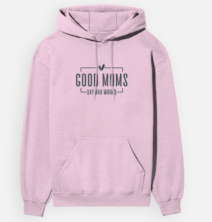 Pink hoodie with text on a white background