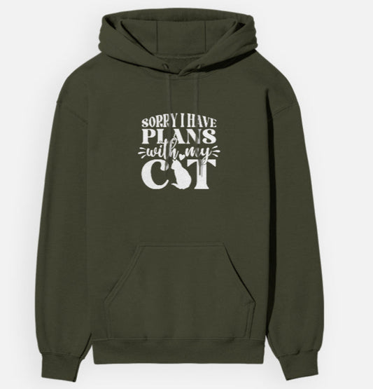 Green hoodie with white text on a white background