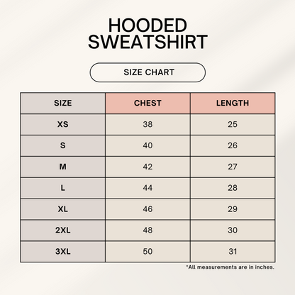 Hooded Sweatshirt Size Chart