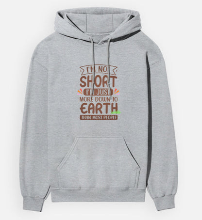Gray hoodie with a printed design on a white background