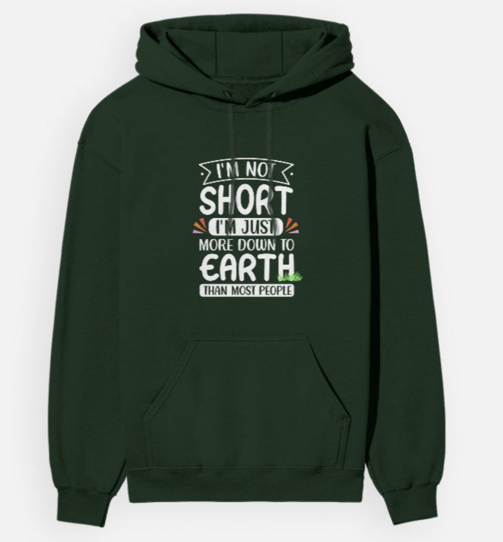 Green hoodie with humorous text design on a white background