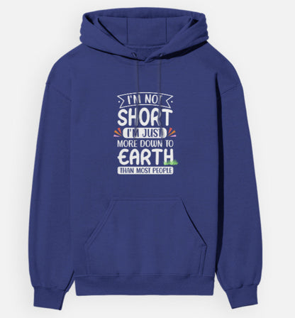 Blue hoodie with humorous text design on a white background