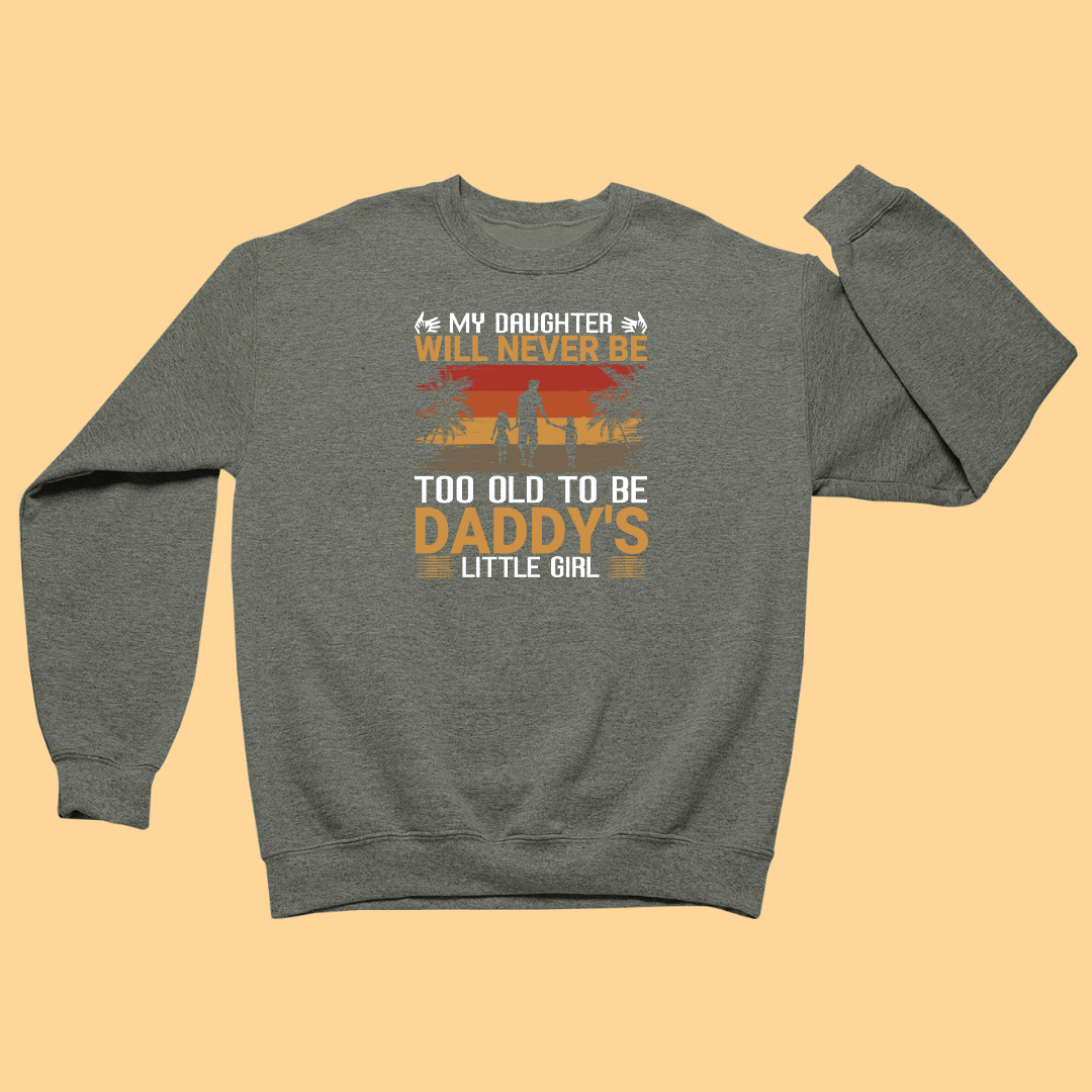 Olive Green sweatshirt with a graphic and text on a beige background