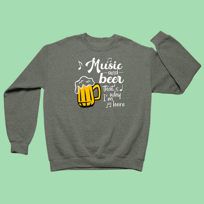 Olive Green sweatshirt with a graphic of a beer mug and text on a green background