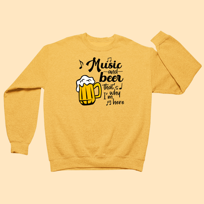 Yellow sweatshirt with a graphic and text on the back against a beige background