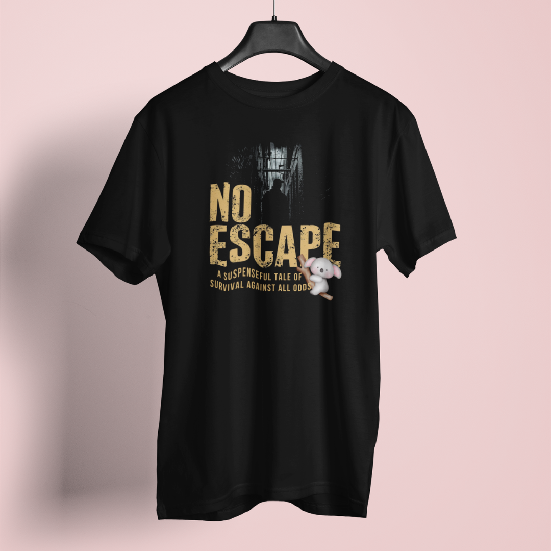 Black t-shirt with gold text and graphic on a pink background