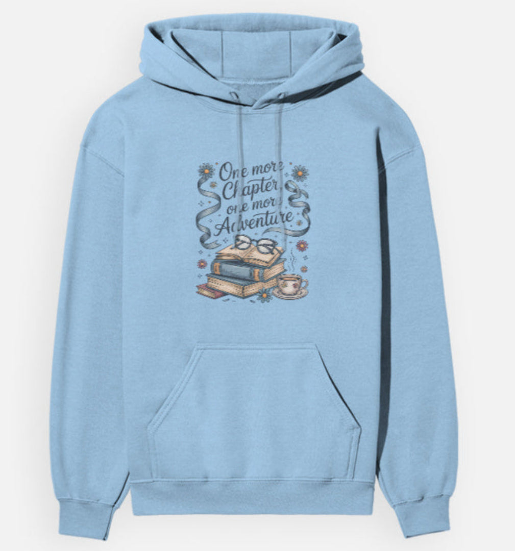 Light blue hoodie with a graphic design on a white background