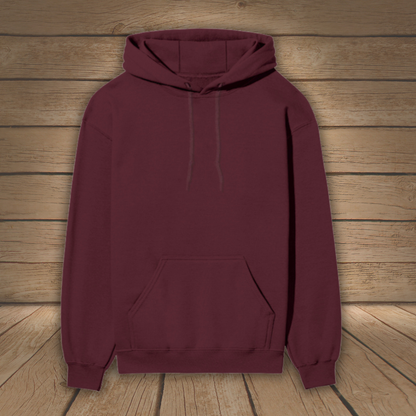 Maroon hoodie on a wooden background