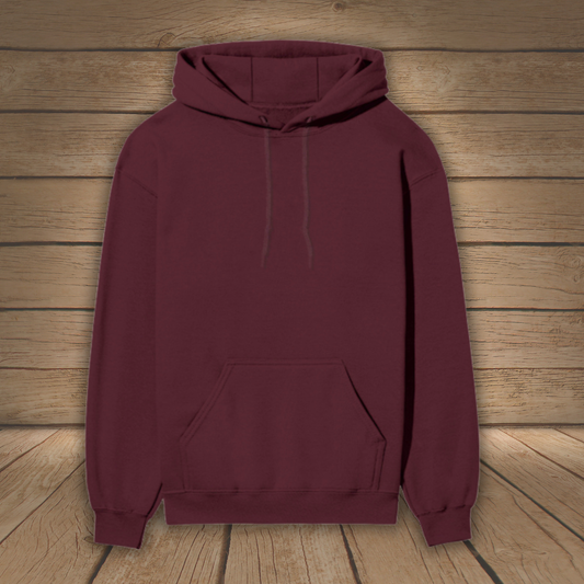 Maroon hoodie on a wooden background