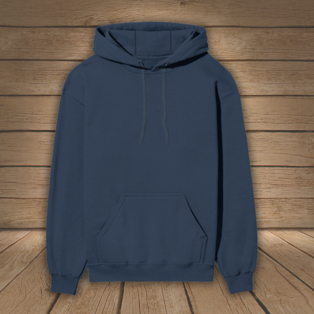 Navy Blue hoodie on a wooden background