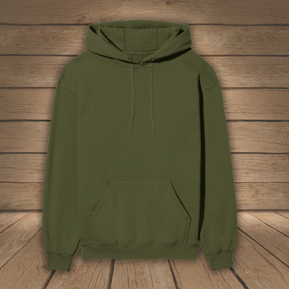 Olive Green hoodie on a wooden background
