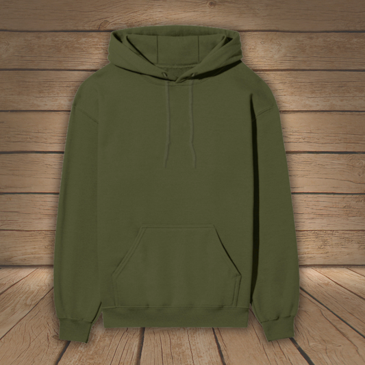 Olive Green hoodie on a wooden background