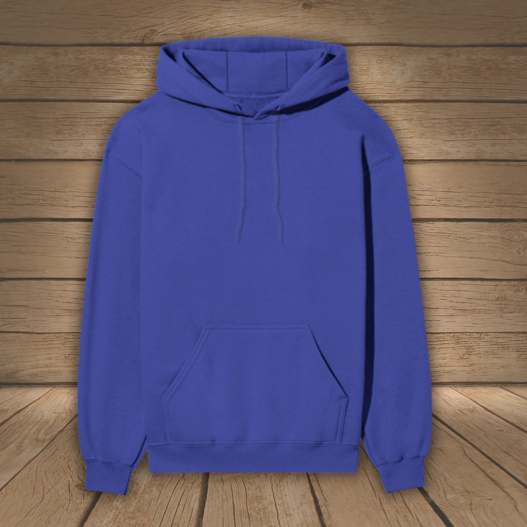 Royal Blue hoodie on a wooden background