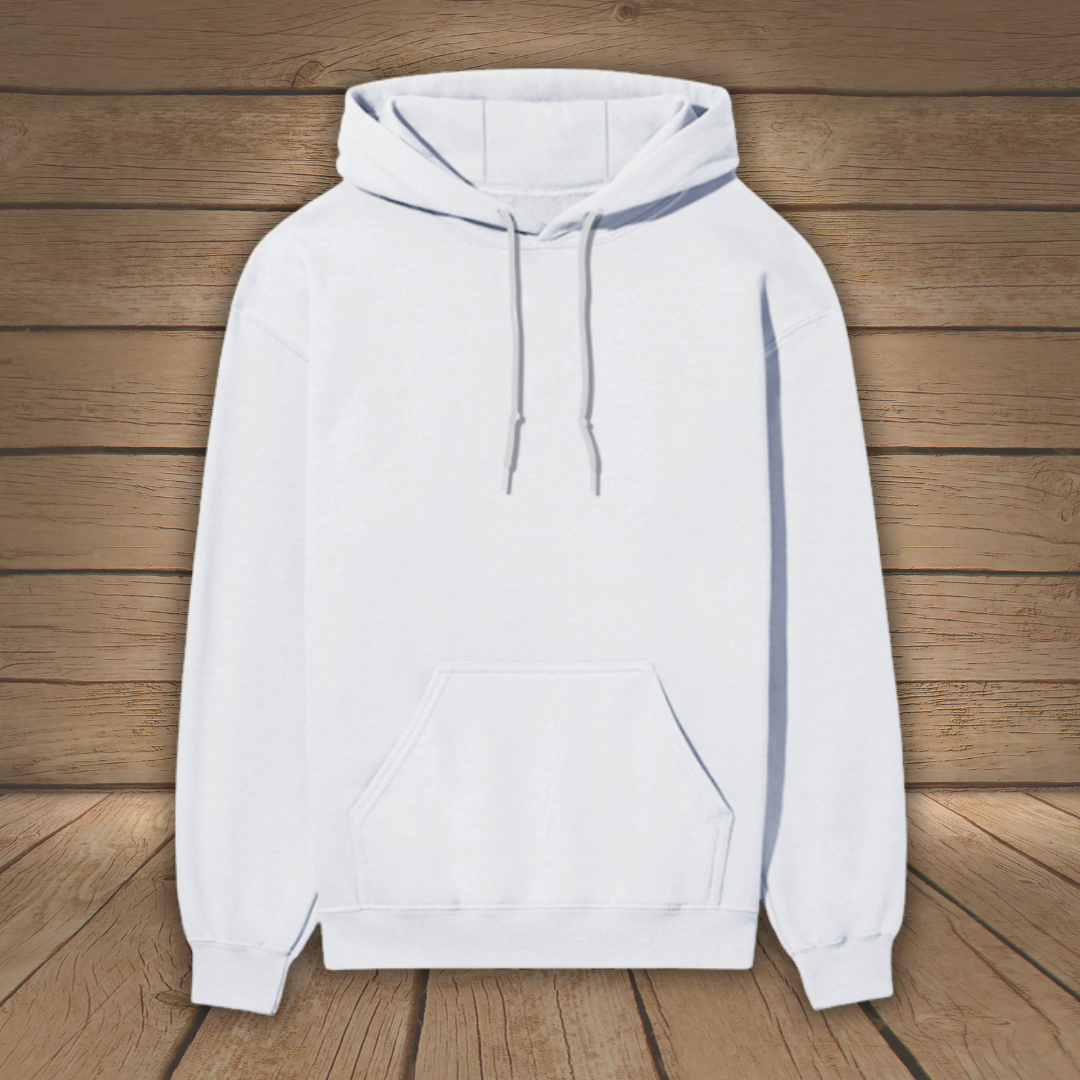 White hoodie on a wooden floor