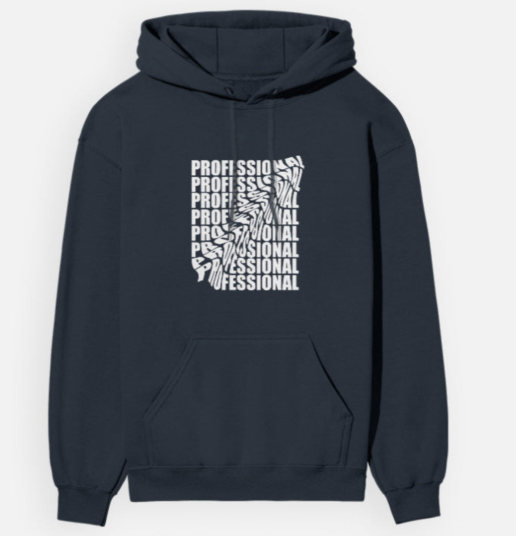 Navy Blue hoodie with 'PROFESSIONAL' text design on a white background