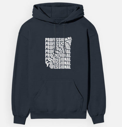 Navy Blue hoodie with 'PROFESSIONAL' text design on a white background