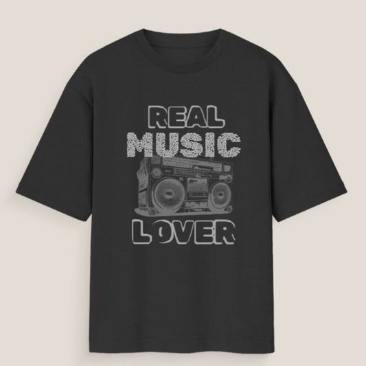 Real Music Lover Unisex Oversized Standard T-Shirt Black