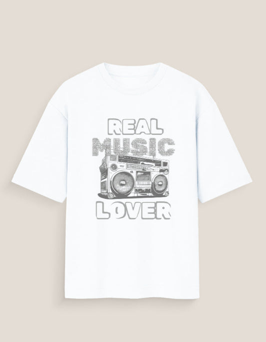 Real Music Lover Unisex Oversized Standard T-Shirt White