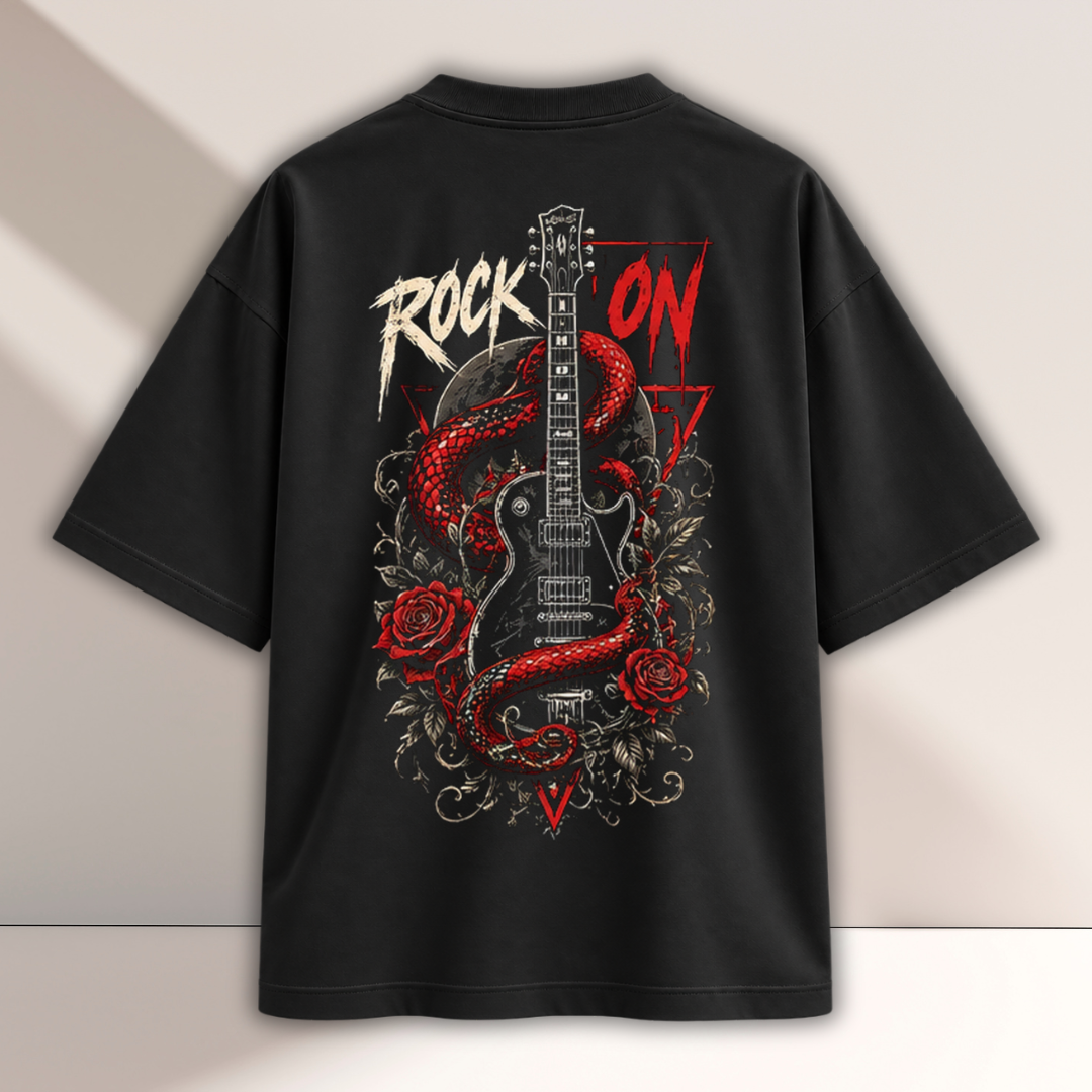 Rock On Guitar Unisex Oversized Classic T-Shirt (Back Print)