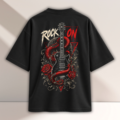 Rock On Guitar Unisex Oversized Classic T-Shirt (Back Print)