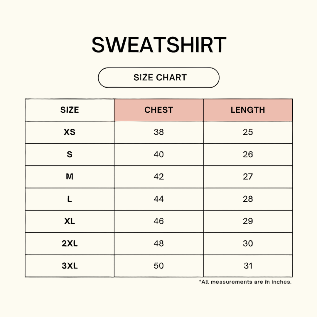 Unisex Sweatshirt Size Chart