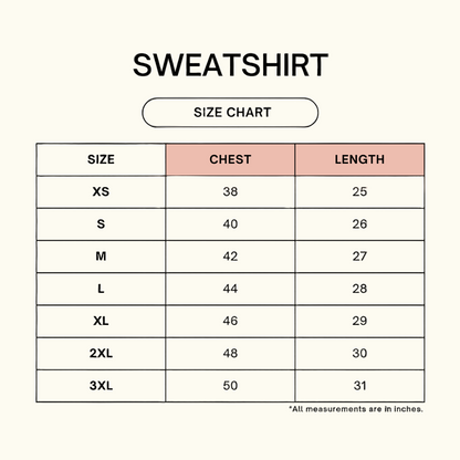 Unisex Sweatshirt Size Chart