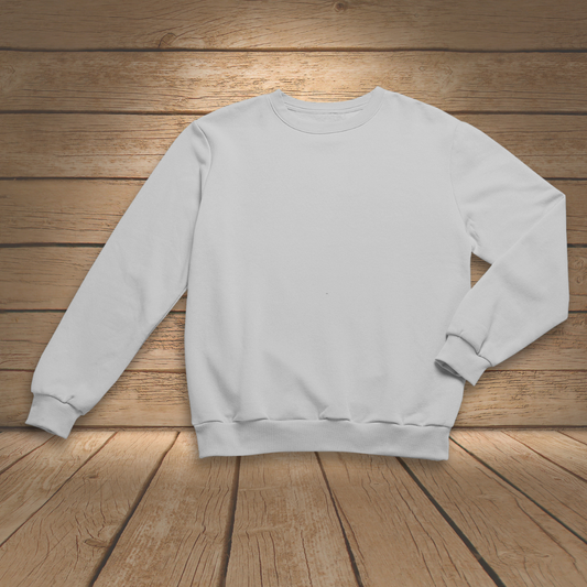 Gray sweatshirt on a wooden surface