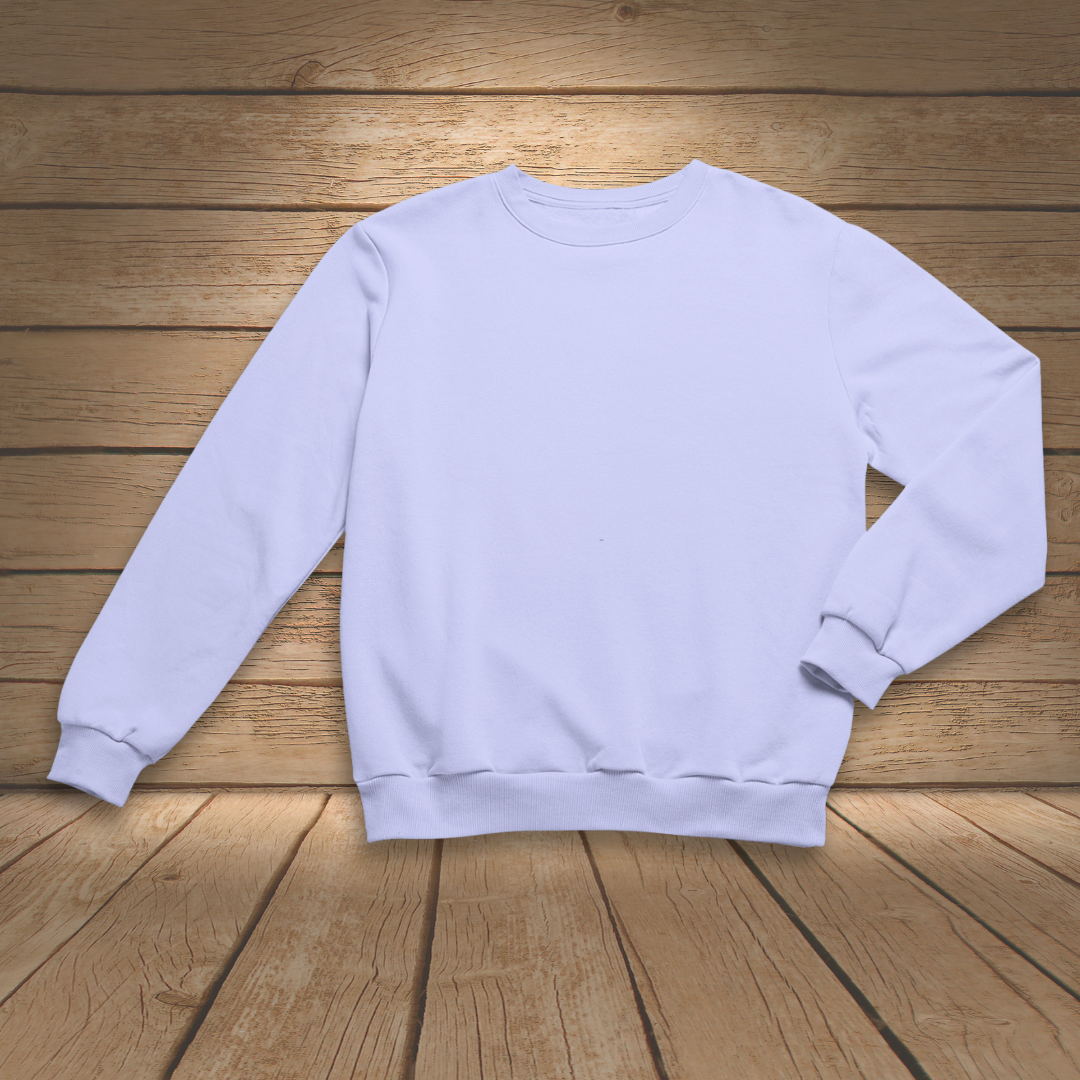 Lavender sweatshirt on a wooden surface