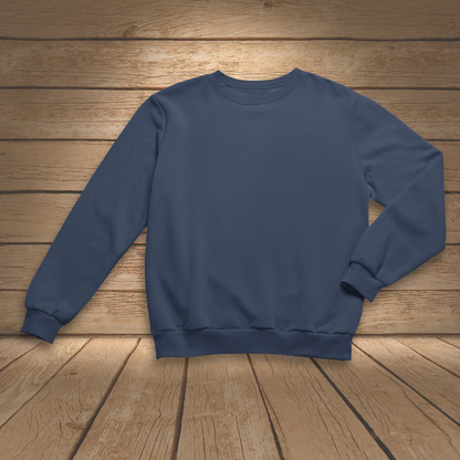Navy Blue sweatshirt on a wooden surface