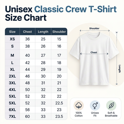 Square classic crew T-shirt size chart